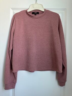 Ribbed Cropped Crewneck Sweater - Dusty Rose